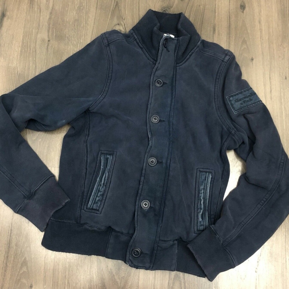 Abercrombie & Fitch Navy Button-Front Sweatshirt Jacket